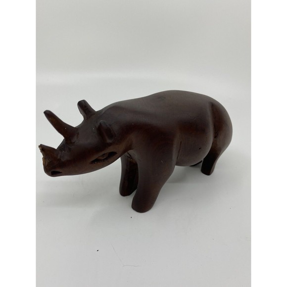 3 Wood Carved African Animals Primitive Unique Warthog Rhino Water Buffalo - Picture 5 of 12